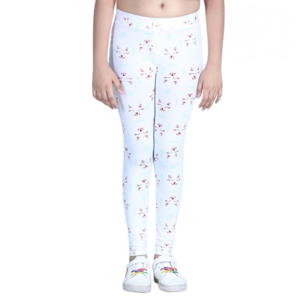 Amfyn Girl's Cotton Lycra Printed Elasticated Leggings (White)