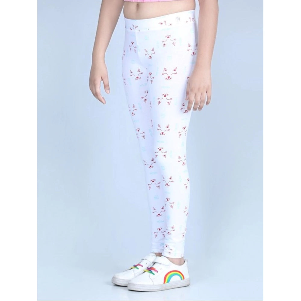 Amfyn Girl's Cotton Lycra Printed Elasticated Leggings (White)