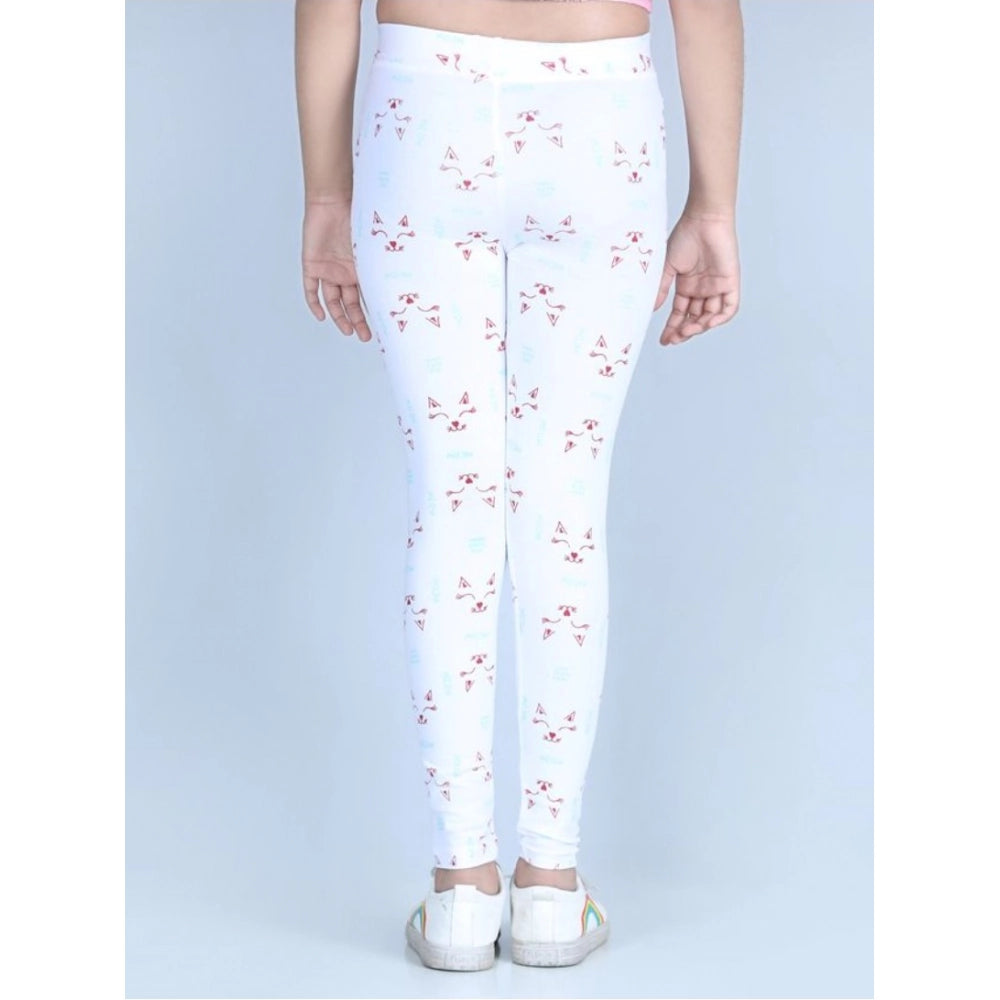 Amfyn Girl's Cotton Lycra Printed Elasticated Leggings (White)