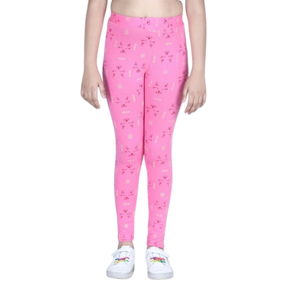 Amfyn Girl's Cotton Lycra Printed Elasticated Leggings (Pink)