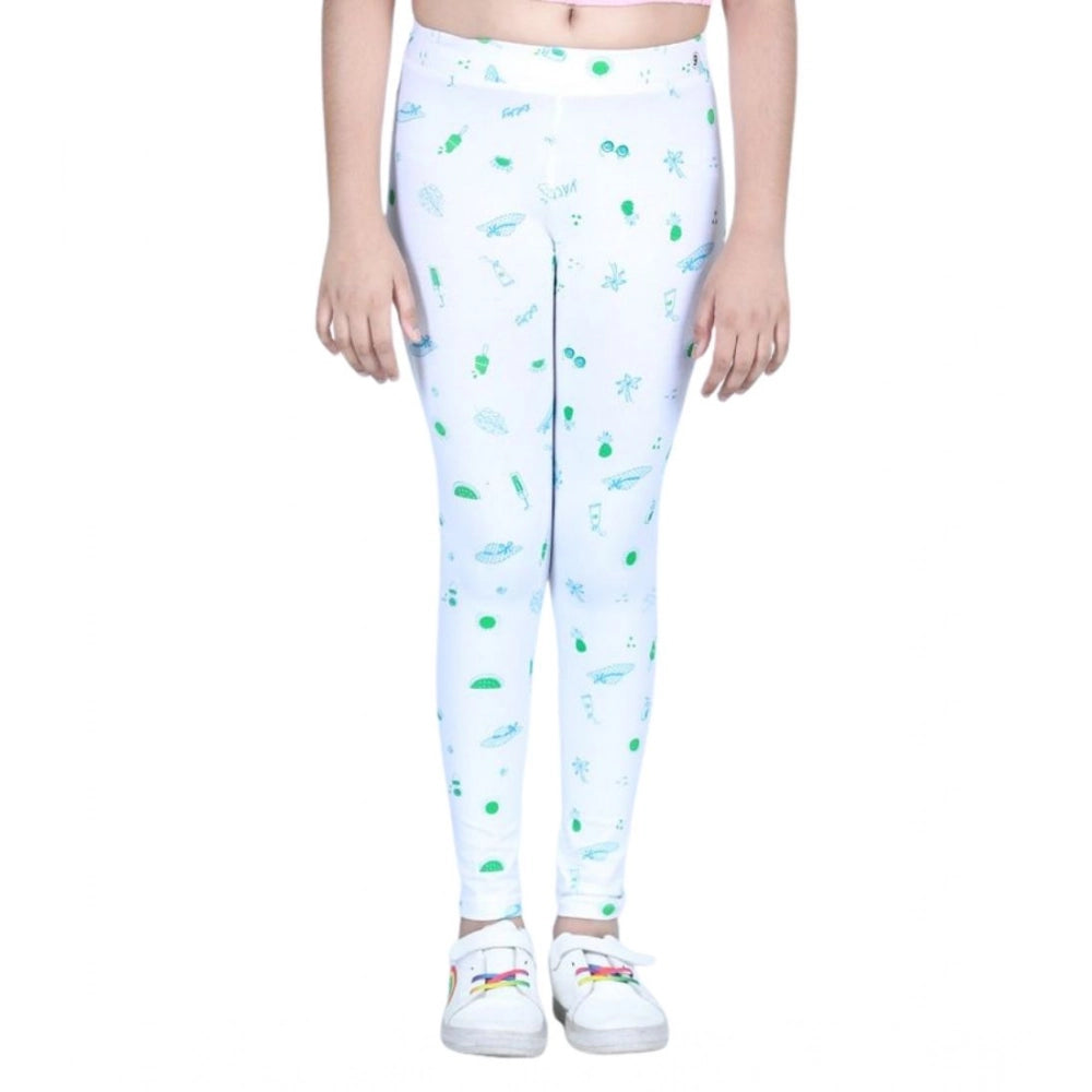 Amfyn Girl's Cotton Lycra Printed Elasticated Leggings (White)