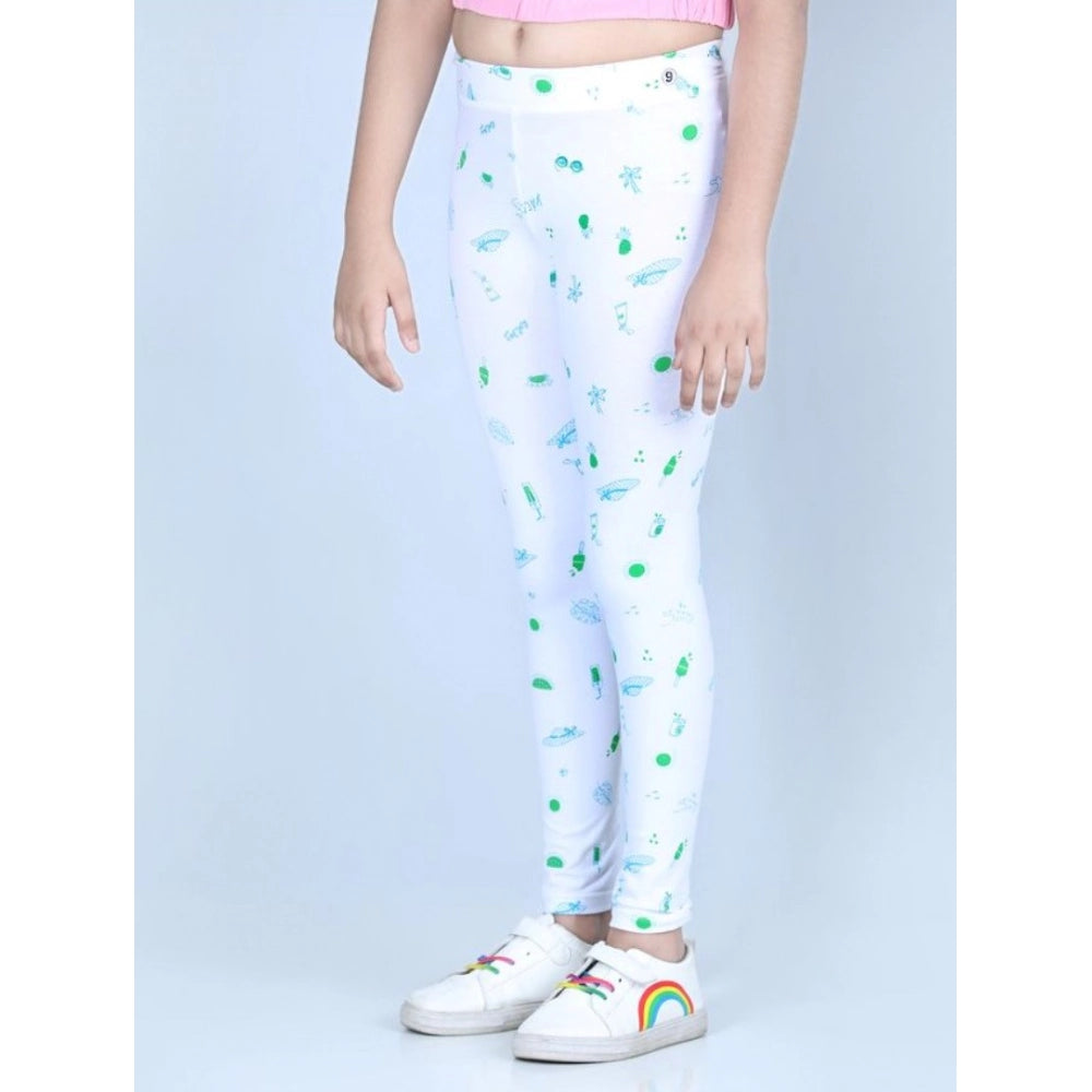 Amfyn Girl's Cotton Lycra Printed Elasticated Leggings (White)
