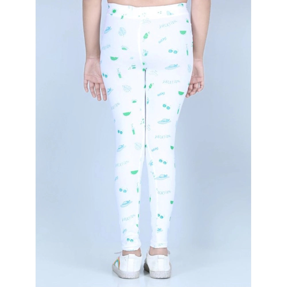 Amfyn Girl's Cotton Lycra Printed Elasticated Leggings (White)