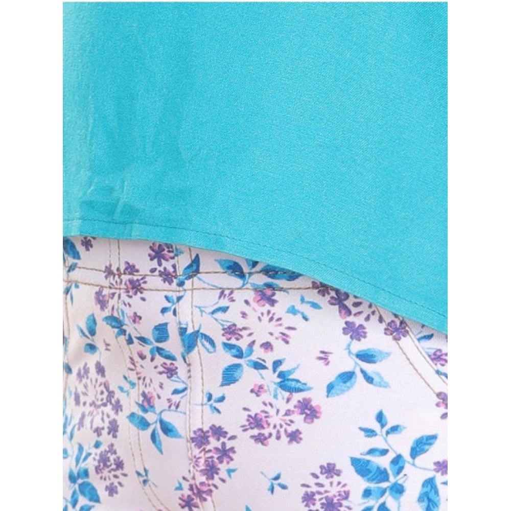 Amfyn Girl's Cotton Floral Elasticated Jegging and Top Set (Turquoise Blue)