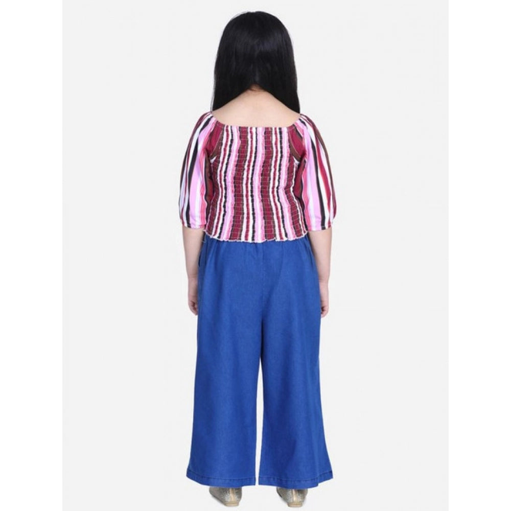 Amfyn Girl's Rayon Solid Bell Sleeve Top with Culottes (Purple-Blue)
