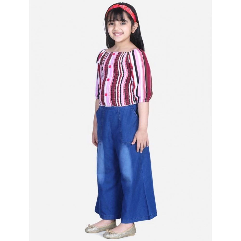 Amfyn Girl's Rayon Solid Bell Sleeve Top with Culottes (Purple-Blue)