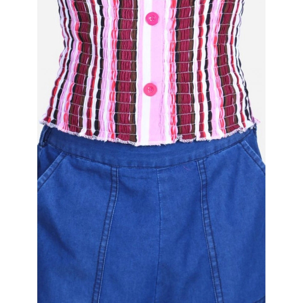 Amfyn Girl's Rayon Solid Bell Sleeve Top with Culottes (Purple-Blue)