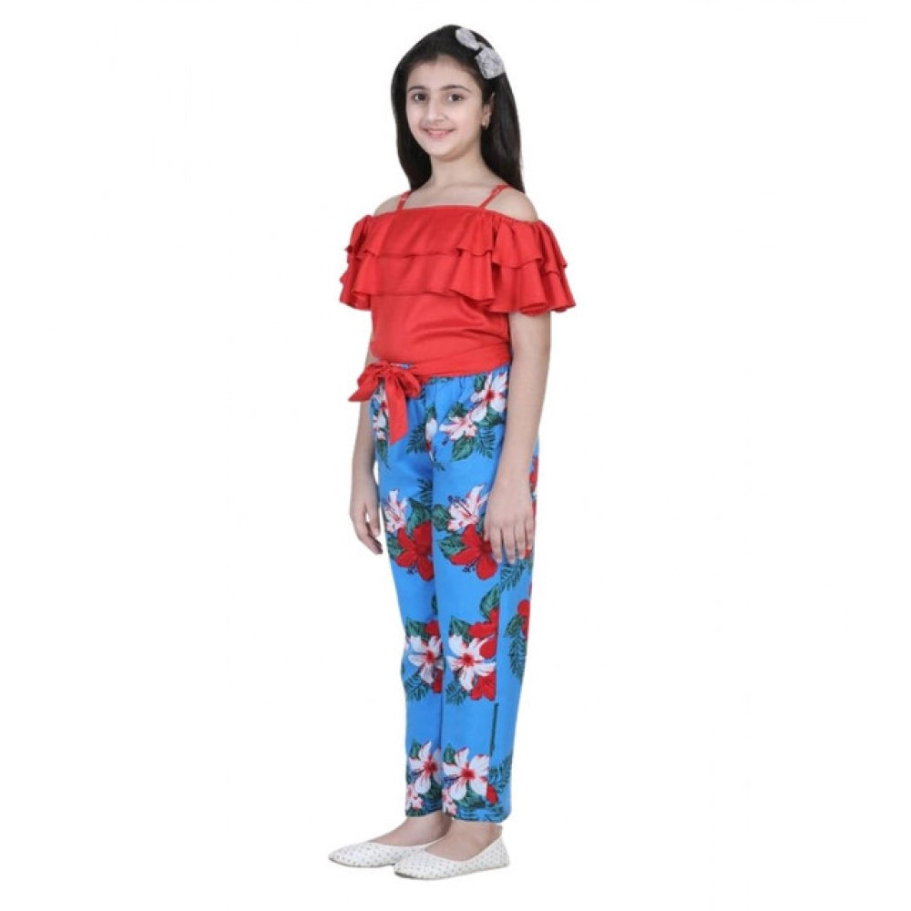 Amfyn Girl's Rayon Floral Short Sleeve Top and Trouser Set (Multicolor)