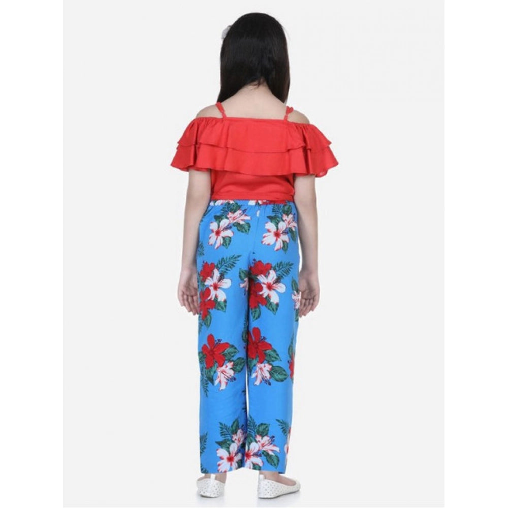 Amfyn Girl's Rayon Floral Short Sleeve Top and Trouser Set (Multicolor)
