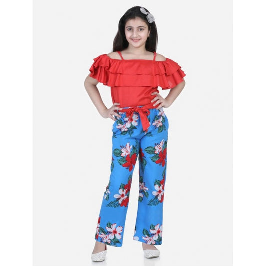 Amfyn Girl's Rayon Floral Short Sleeve Top and Trouser Set (Multicolor)