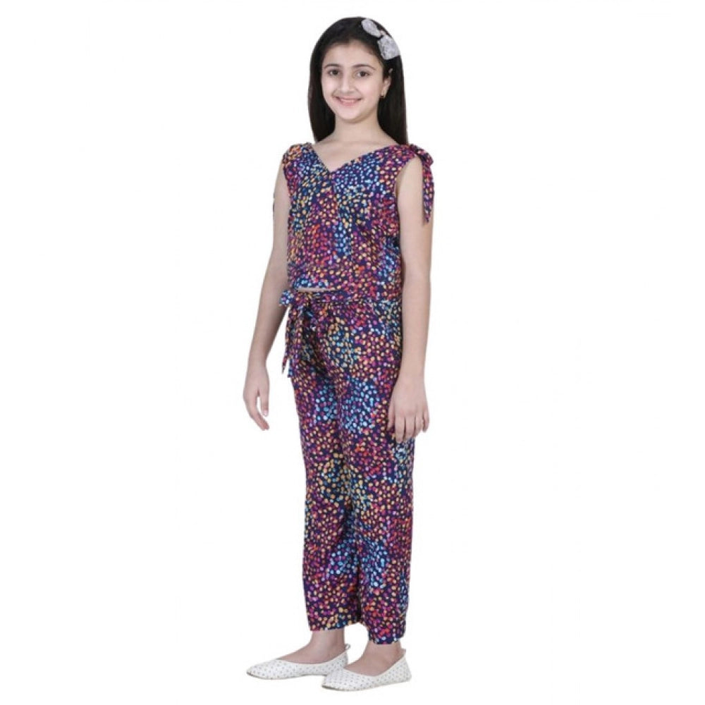 Amfyn Girl's Polyester Crepe Floral Short Sleeve Set (Multicolor)