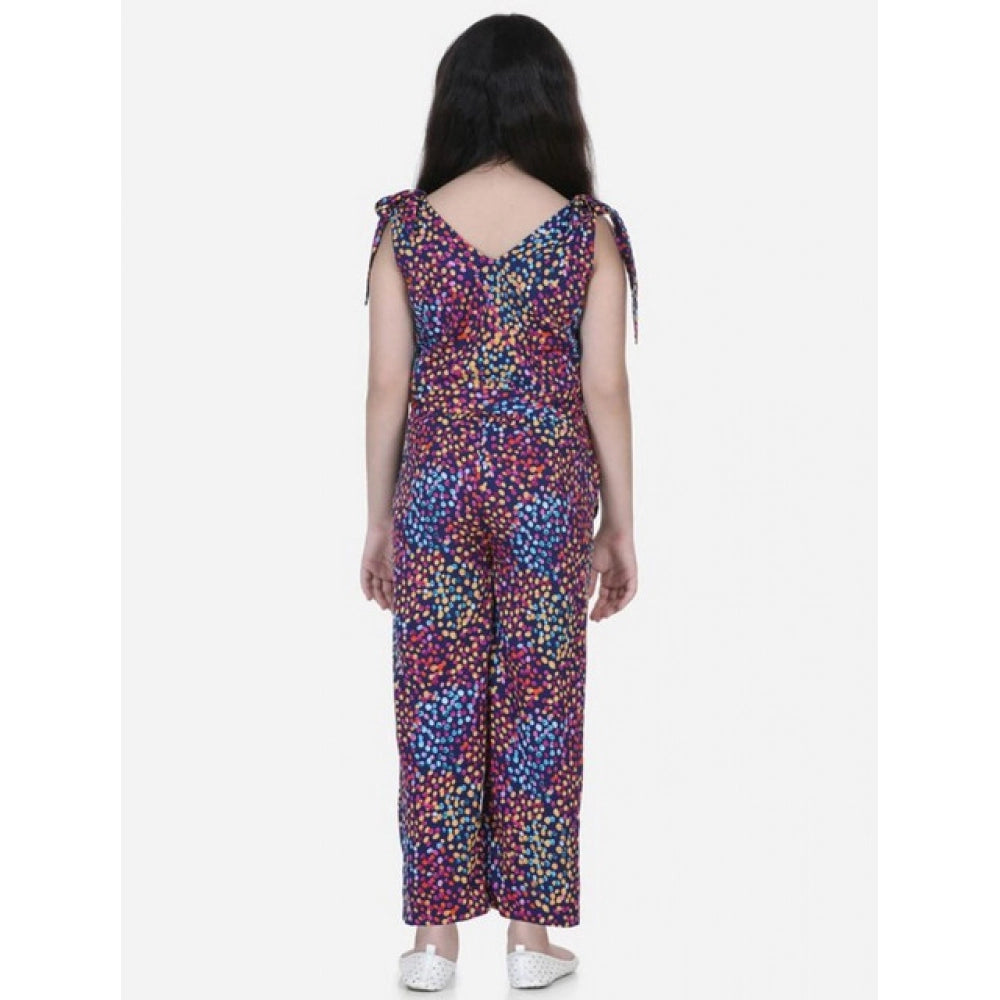 Amfyn Girl's Polyester Crepe Floral Short Sleeve Set (Multicolor)