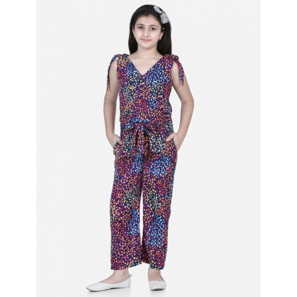 Amfyn Girl's Polyester Crepe Floral Short Sleeve Set (Multicolor)