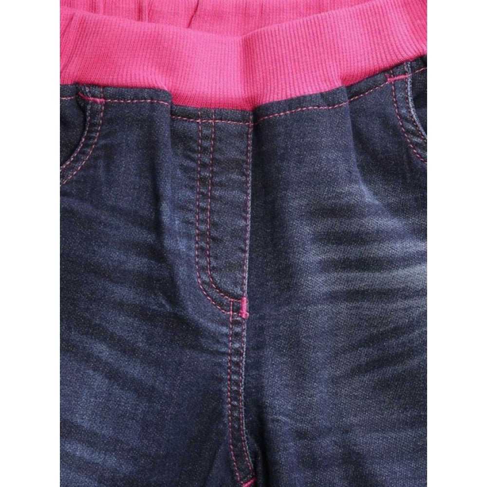 Amfyn Girl's Denim Ribbed Elasticated Shorts (Pink-Blue)