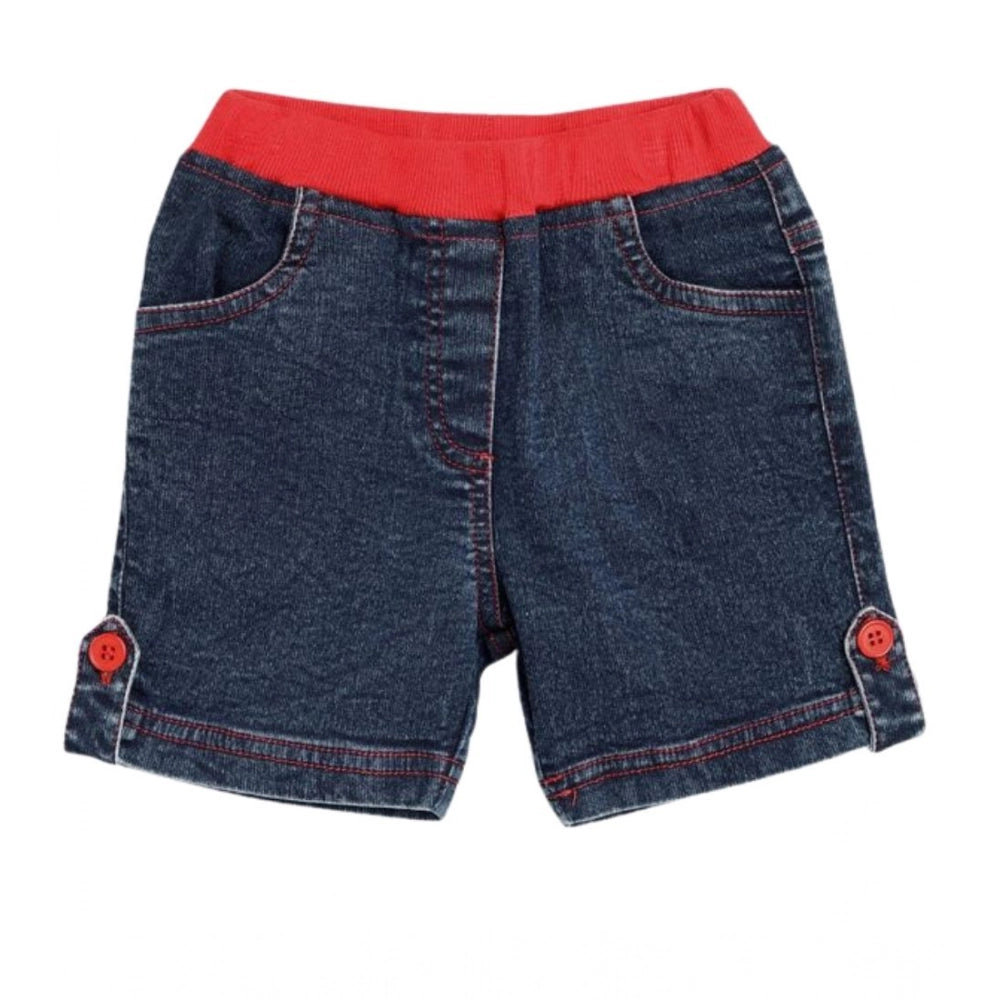 Amfyn Girl's Denim Lace Inserts Sleeveless Shorts (Blue-Red)