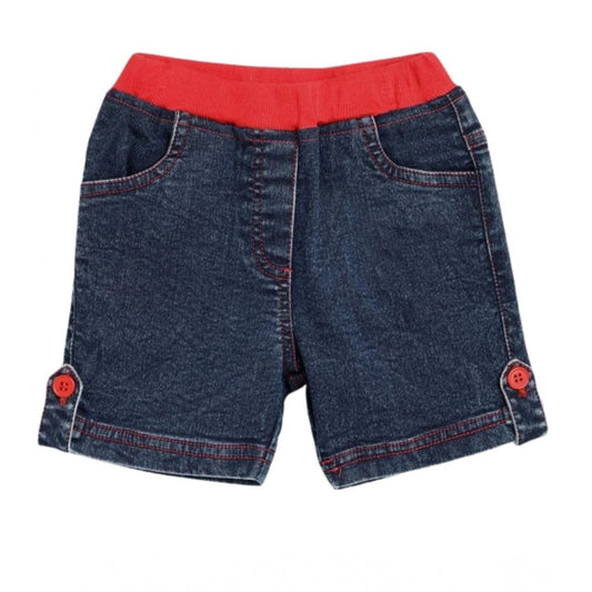 Amfyn Girl's Denim Lace Inserts Sleeveless Shorts (Blue-Red)