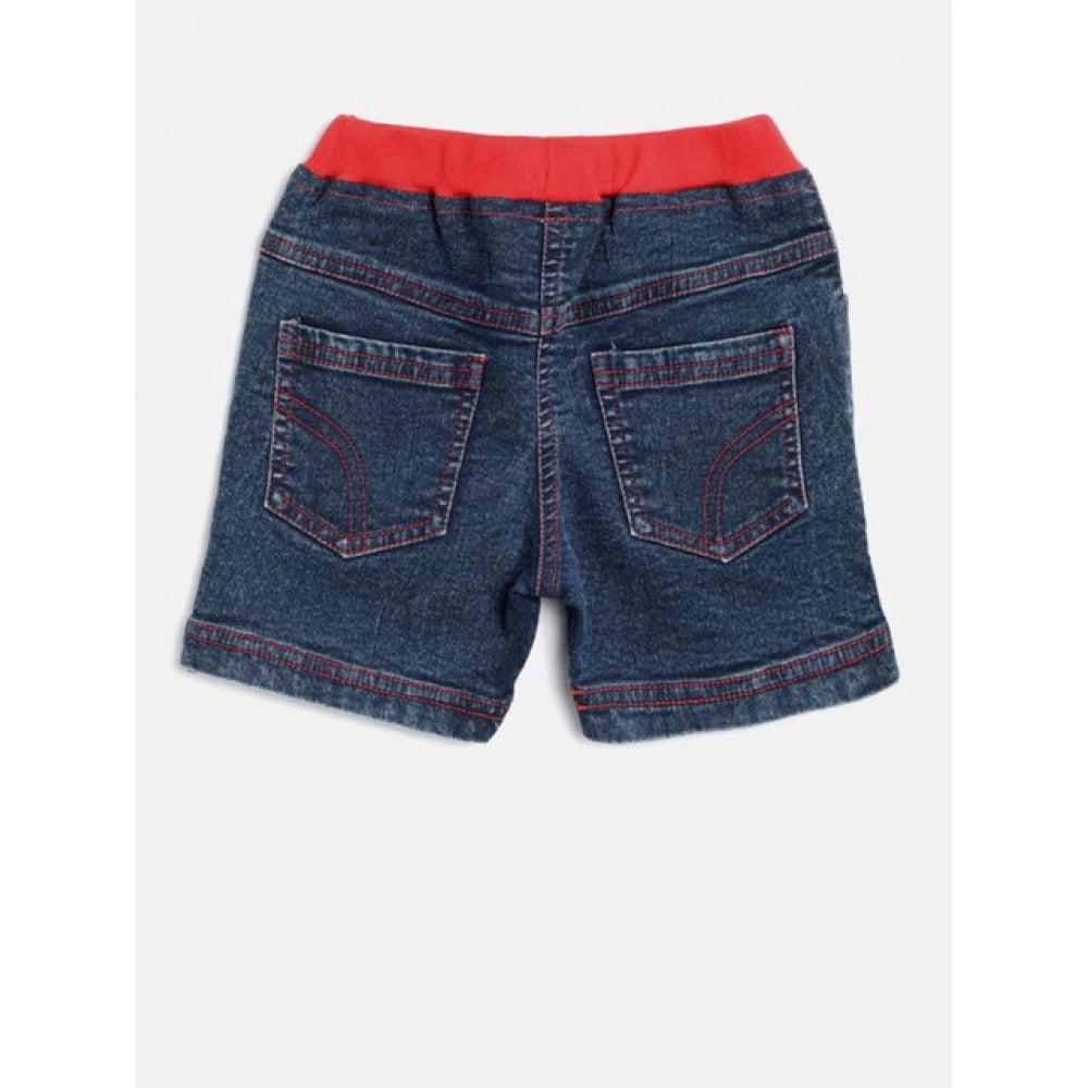 Amfyn Girl's Denim Lace Inserts Sleeveless Shorts (Blue-Red)