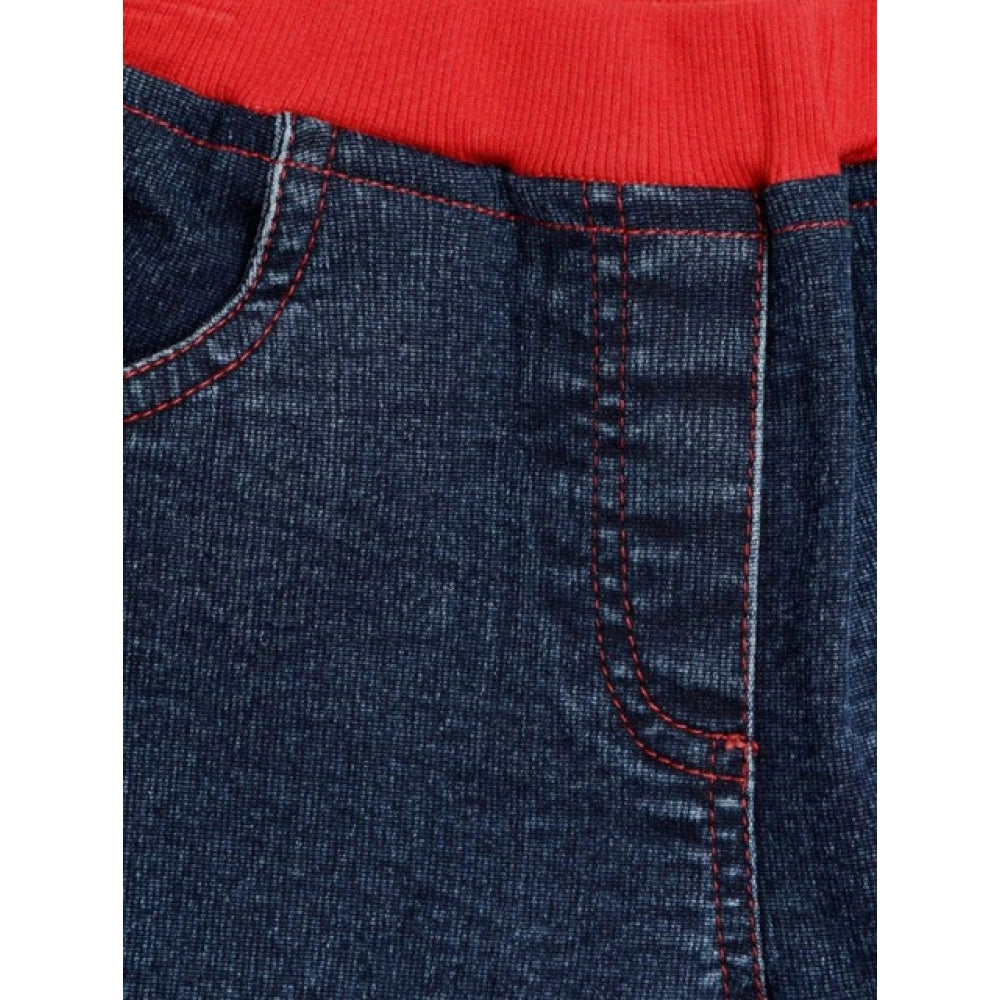 Amfyn Girl's Denim Lace Inserts Sleeveless Shorts (Blue-Red)
