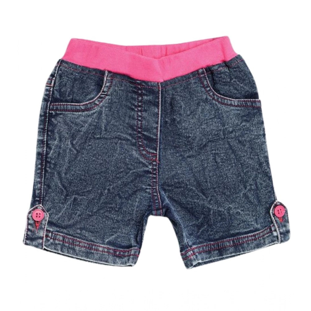 Amfyn Girl's Denim Lace Inserts Sleeveless Shorts (Blue-Pink)