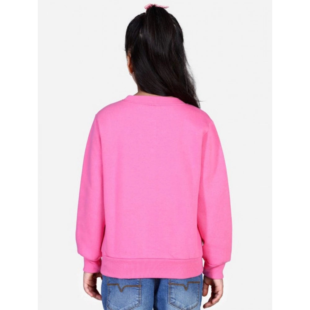 Amfyn Girl's Fleece Embellished Long Sleeves Sweatshirt (Pink)