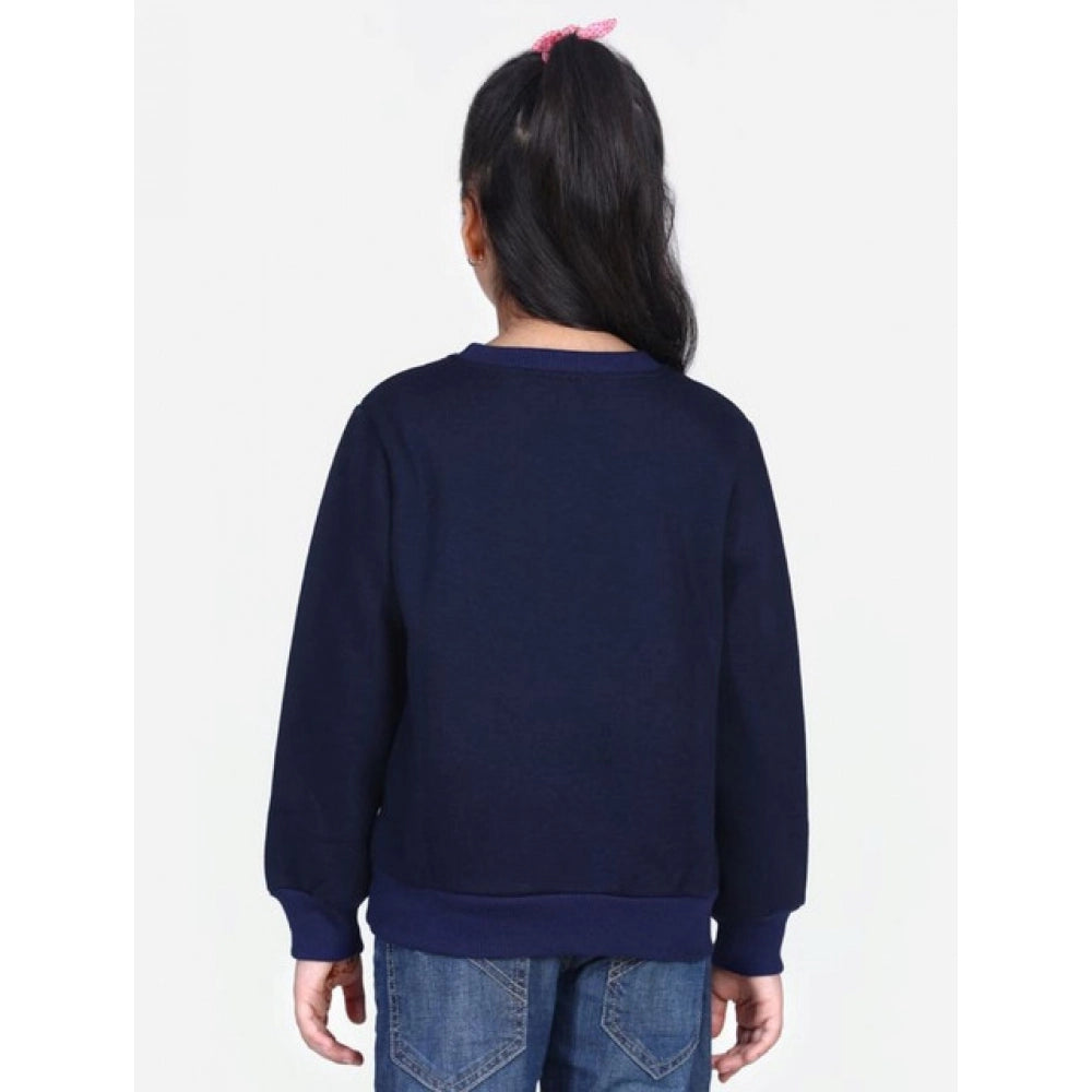 Amfyn Girl's Fleece Embellished Long Sleeves Sweatshirt (Navy Blue)