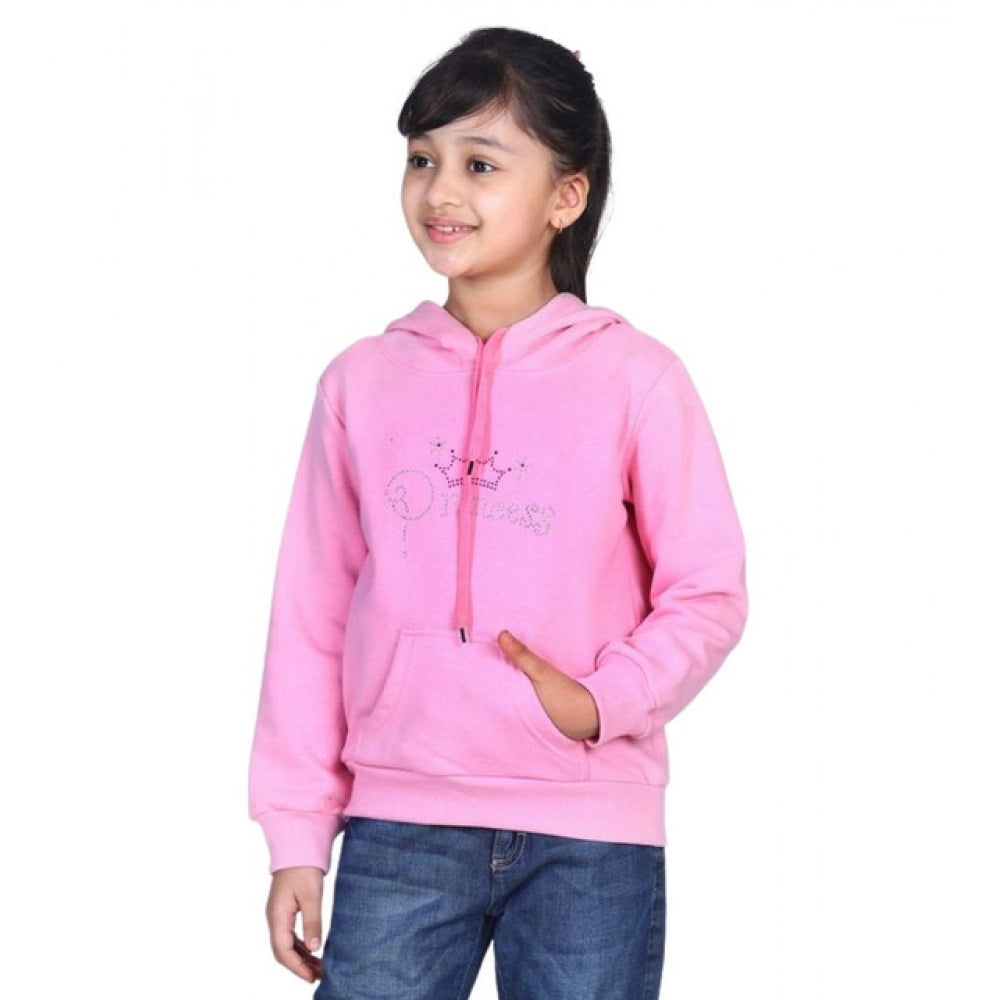Amfyn Girl's Fleece Embellished Long Sleeves Sweatshirt (Light Pink)