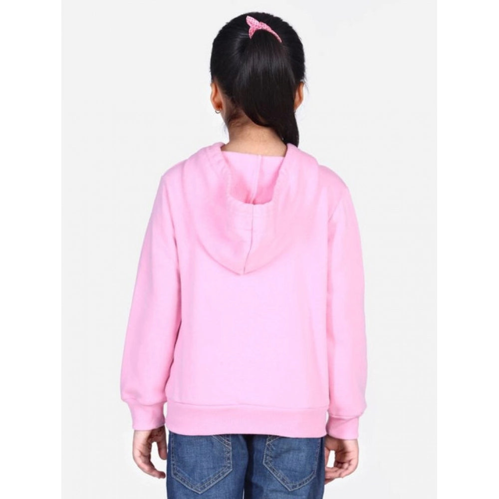 Amfyn Girl's Fleece Embellished Long Sleeves Sweatshirt (Light Pink)
