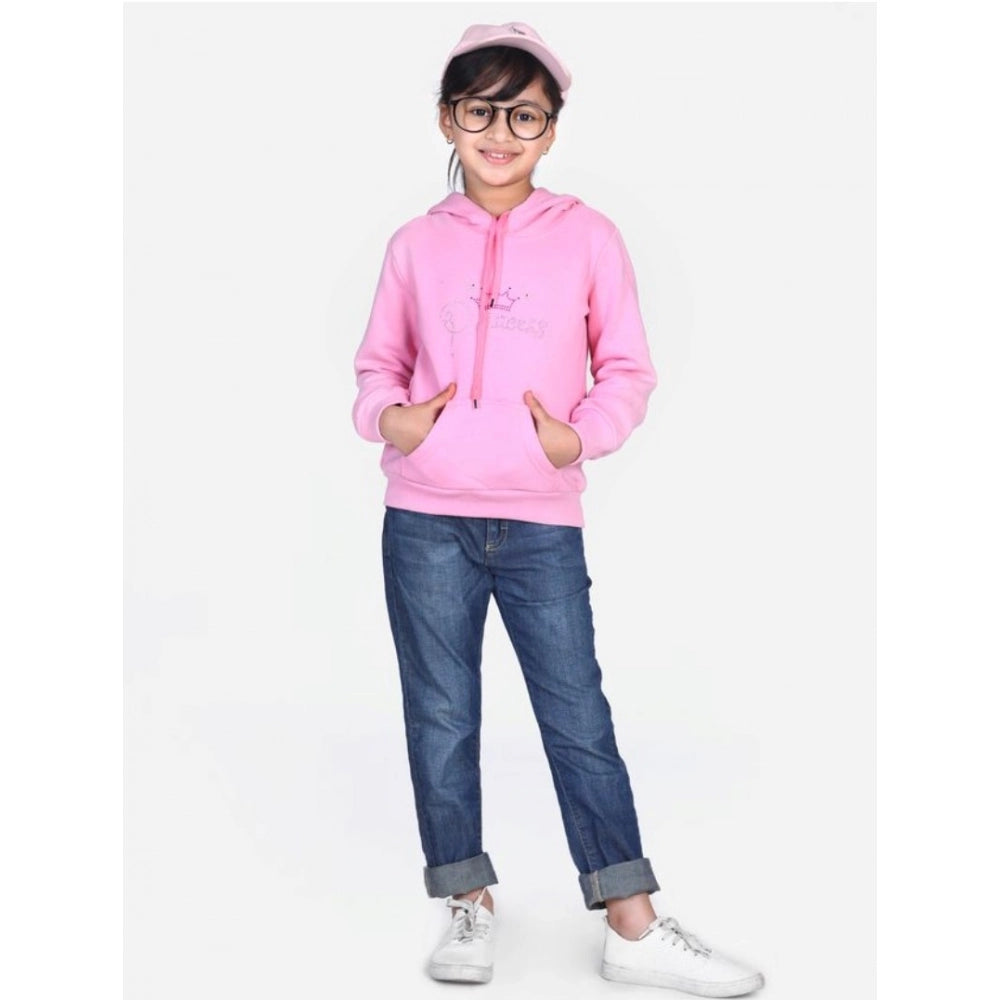 Amfyn Girl's Fleece Embellished Long Sleeves Sweatshirt (Light Pink)
