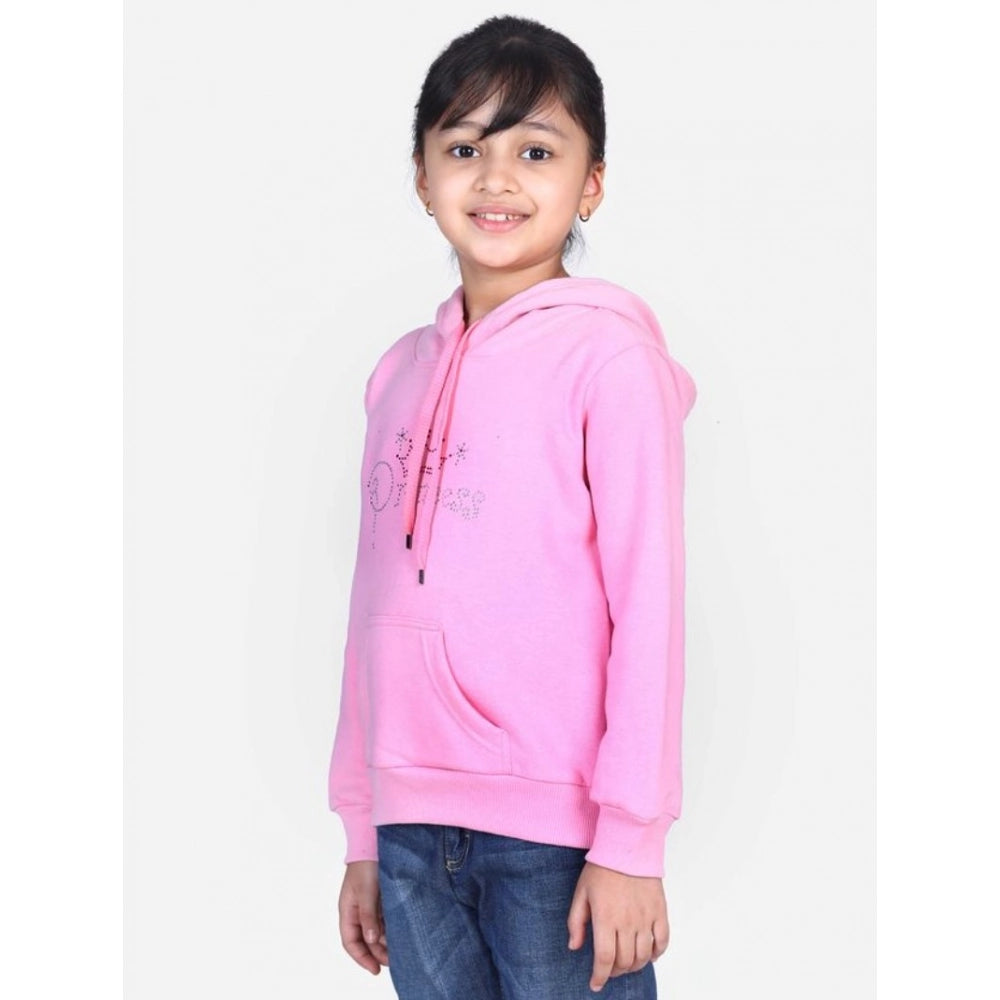 Amfyn Girl's Fleece Embellished Long Sleeves Sweatshirt (Light Pink)