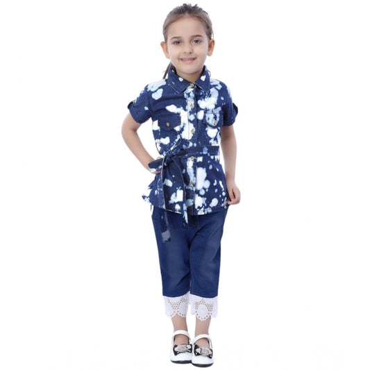 Amfyn Girl's Denim Tie &amp; Dye Short Sleeve Top (Blue-White)
