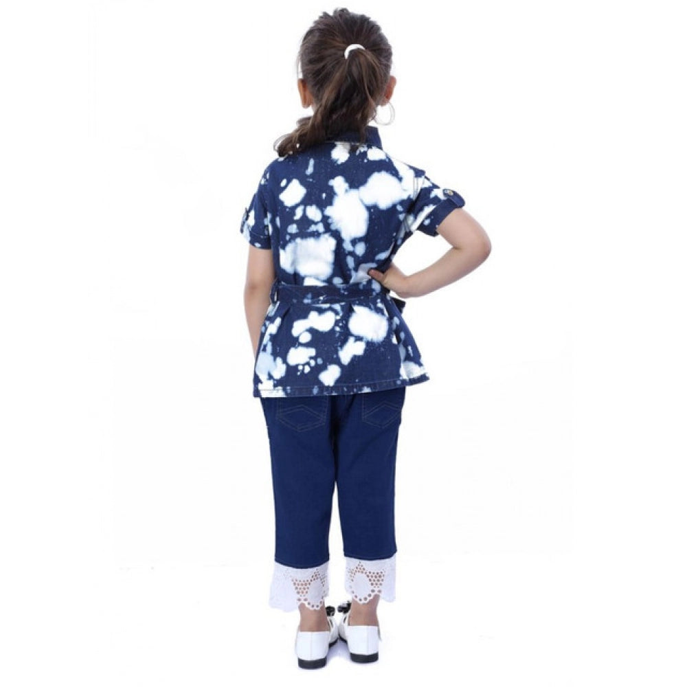 Amfyn Girl's Denim Tie &amp; Dye Short Sleeve Top (Blue-White)