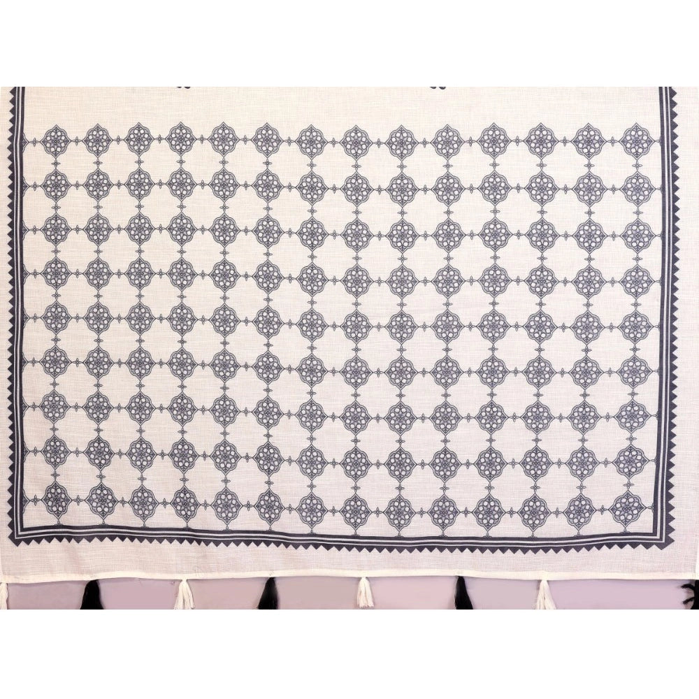 Amfyn Women's Linen Cotton Printed Saree With Unstitched Blouse 5.5Mtr (Off White)