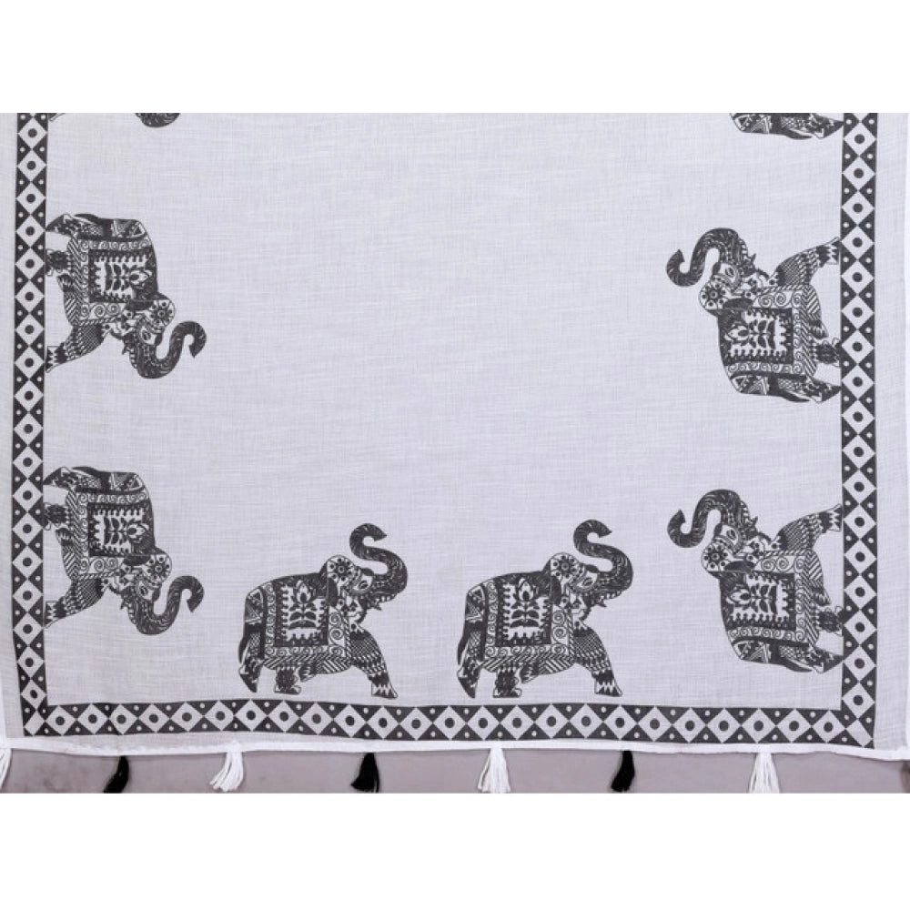 Amfyn Women's Linen Cotton Printed Saree With Unstitched Blouse 5.5Mtr (White)