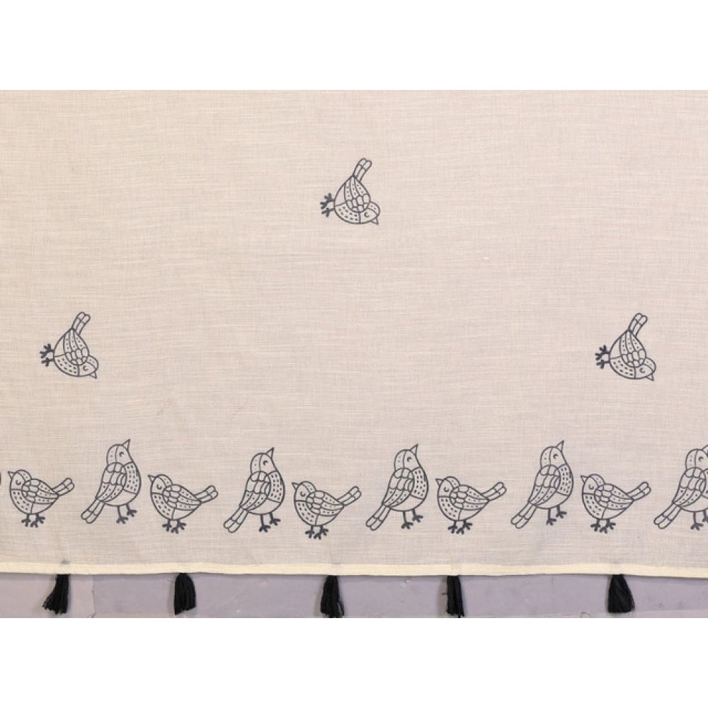 Amfyn Women's Linen Cotton Printed Saree With Unstitched Blouse 5.5Mtr (Off White)