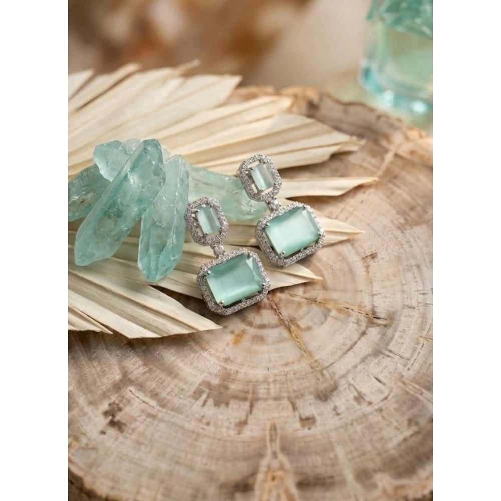 Amfyn Women's Brass Silver Plated Drop Earrings (Turquoise)
