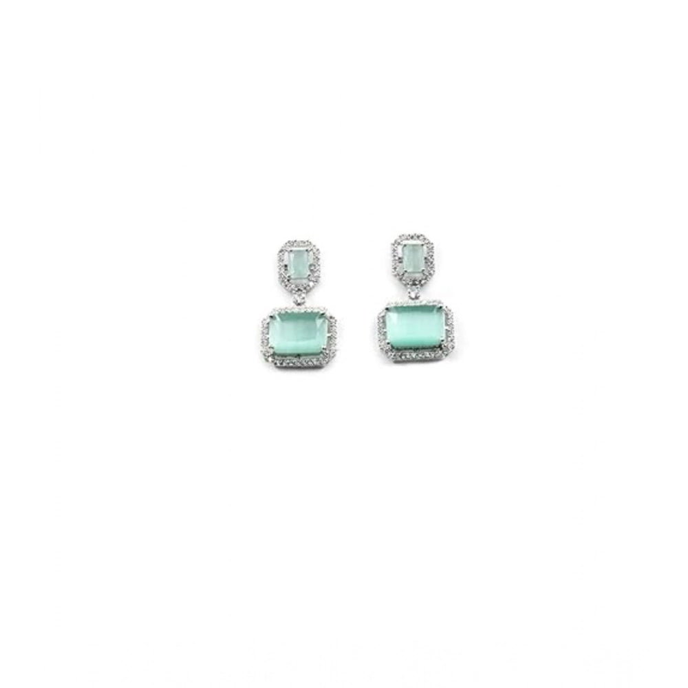 Amfyn Women's Brass Silver Plated Drop Earrings (Turquoise)