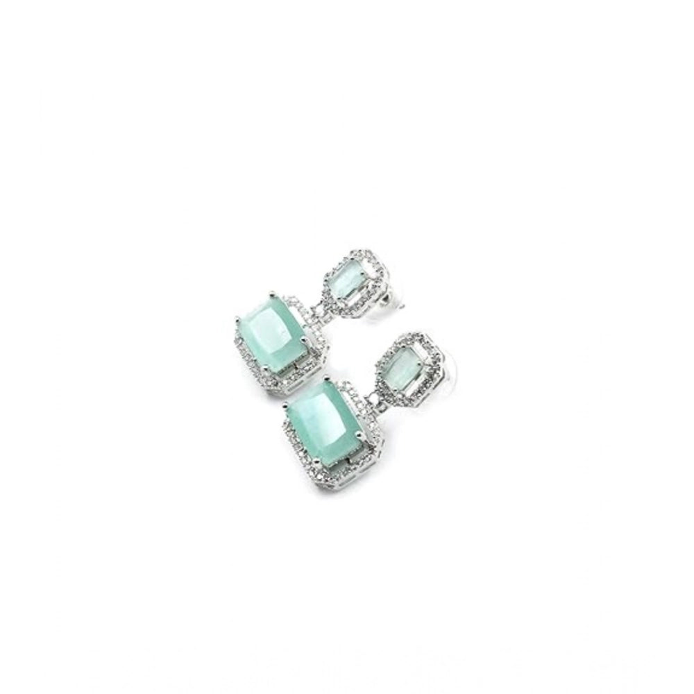 Amfyn Women's Brass Silver Plated Drop Earrings (Turquoise)