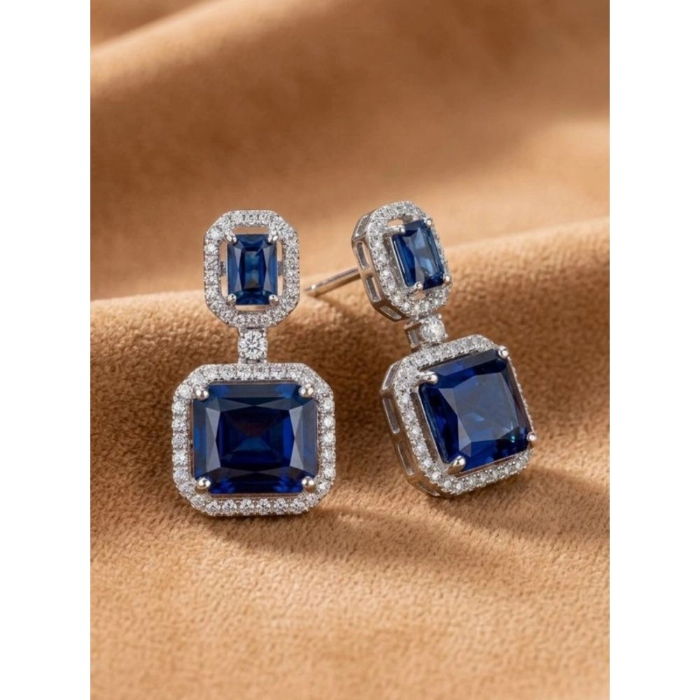 Amfyn Women's Brass Silver Plated Drop Earrings (Blue)