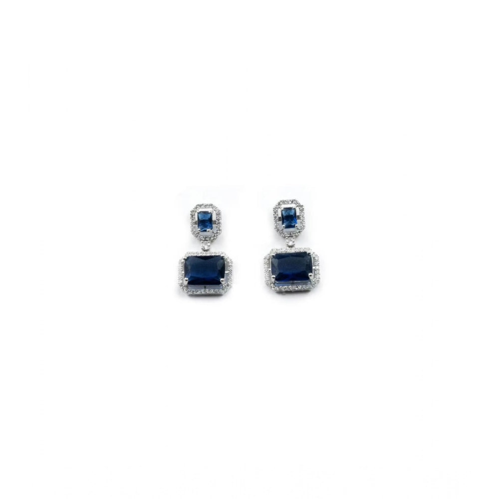 Amfyn Women's Brass Silver Plated Drop Earrings (Blue)