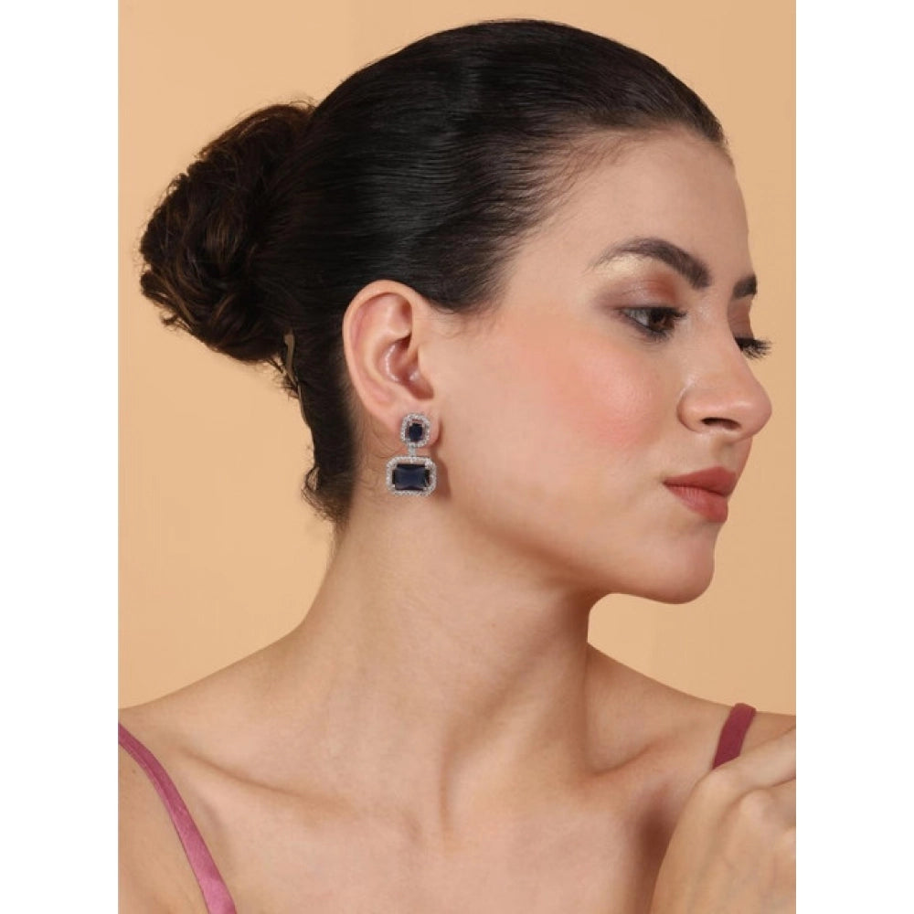 Amfyn Women's Brass Silver Plated Drop Earrings (Blue)