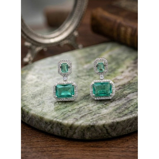 Amfyn Women's Brass Silver Plated Drop Earrings (Green)