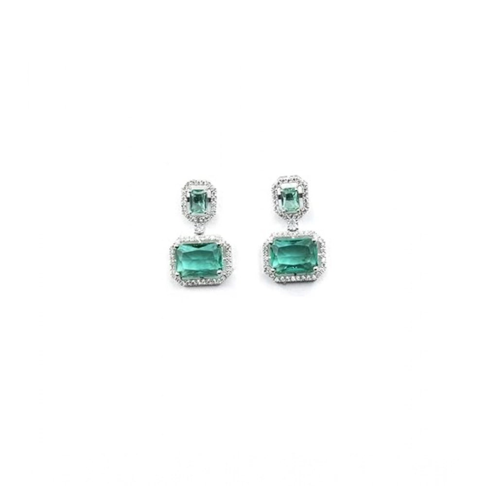 Amfyn Women's Brass Silver Plated Drop Earrings (Green)