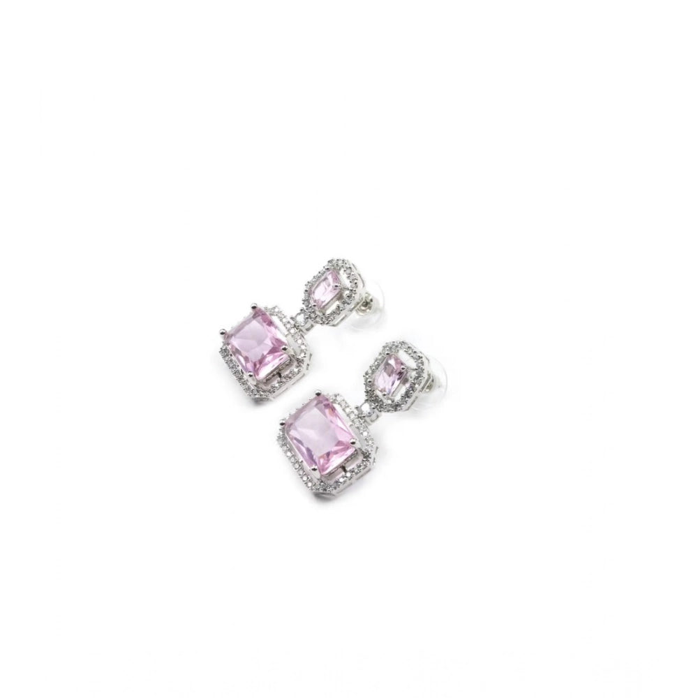 Amfyn Women's Brass Silver Plated Drop Earrings (Pink)