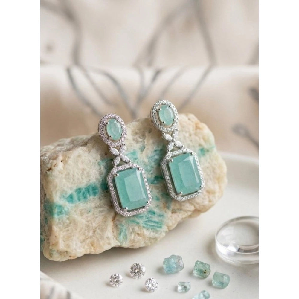 Amfyn Women's Brass Silver Plated Drop Earrings (Turquoise)