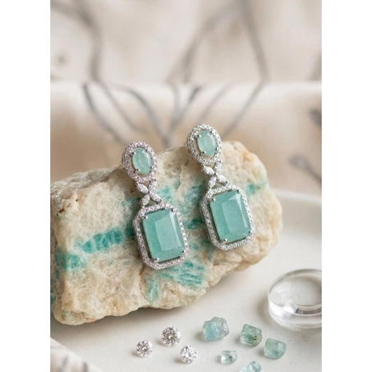 Amfyn Women's Brass Silver Plated Drop Earrings (Turquoise)