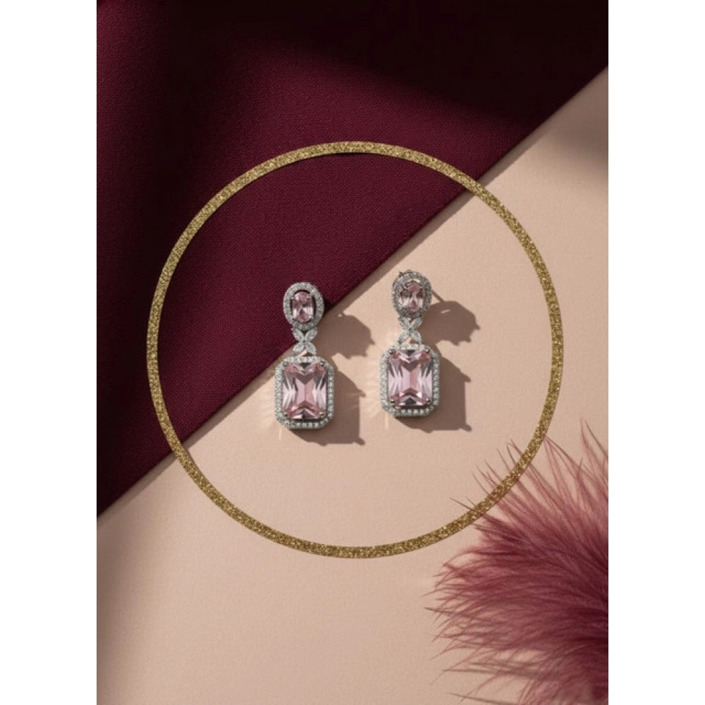Amfyn Women's Brass Silver Plated Drop Earrings (Pink)