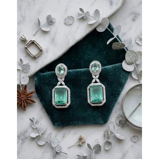 Amfyn Women's Brass Silver Plated Drop Earrings (Green)