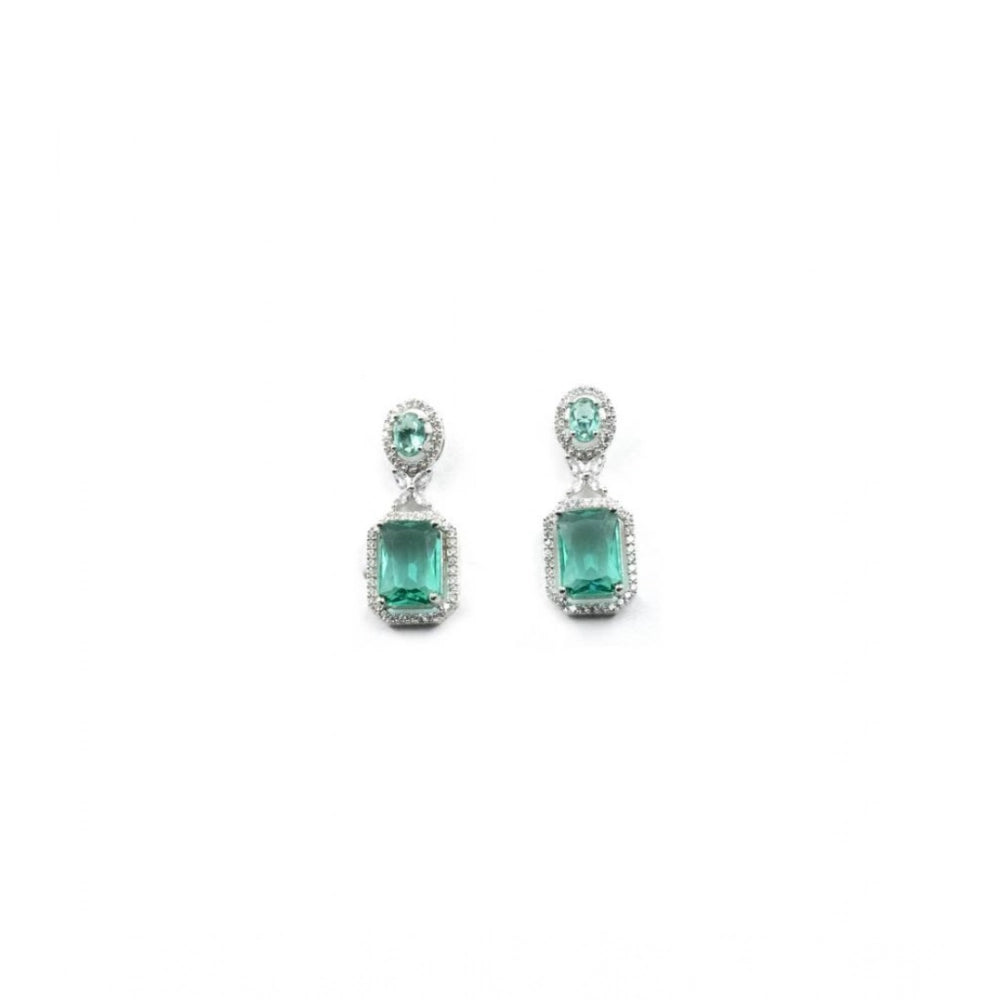 Amfyn Women's Brass Silver Plated Drop Earrings (Green)