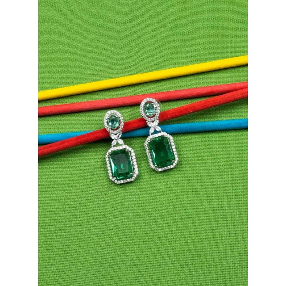 Amfyn Women's Brass Silver Plated Drop Earrings (Green)