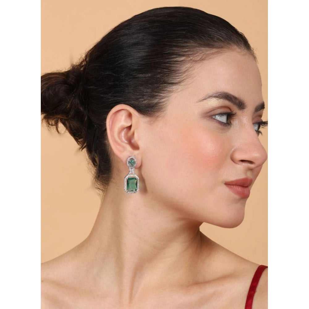 Amfyn Women's Brass Silver Plated Drop Earrings (Green)